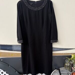 Talbots Black Dress with Beaded Trim